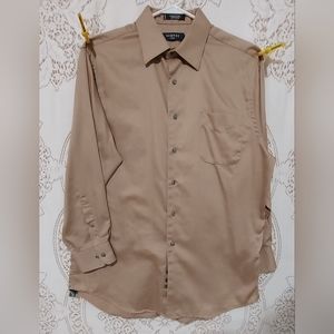 George Satein tan long sleeve dress shirt size Large invM372